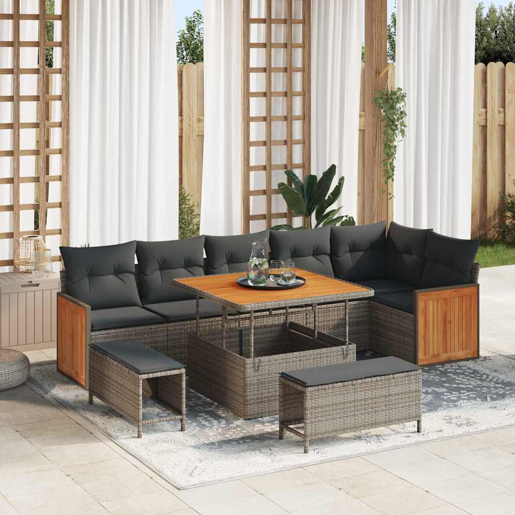 Conjunto de sofás de jardín 11 pcs Gris ratán sintético