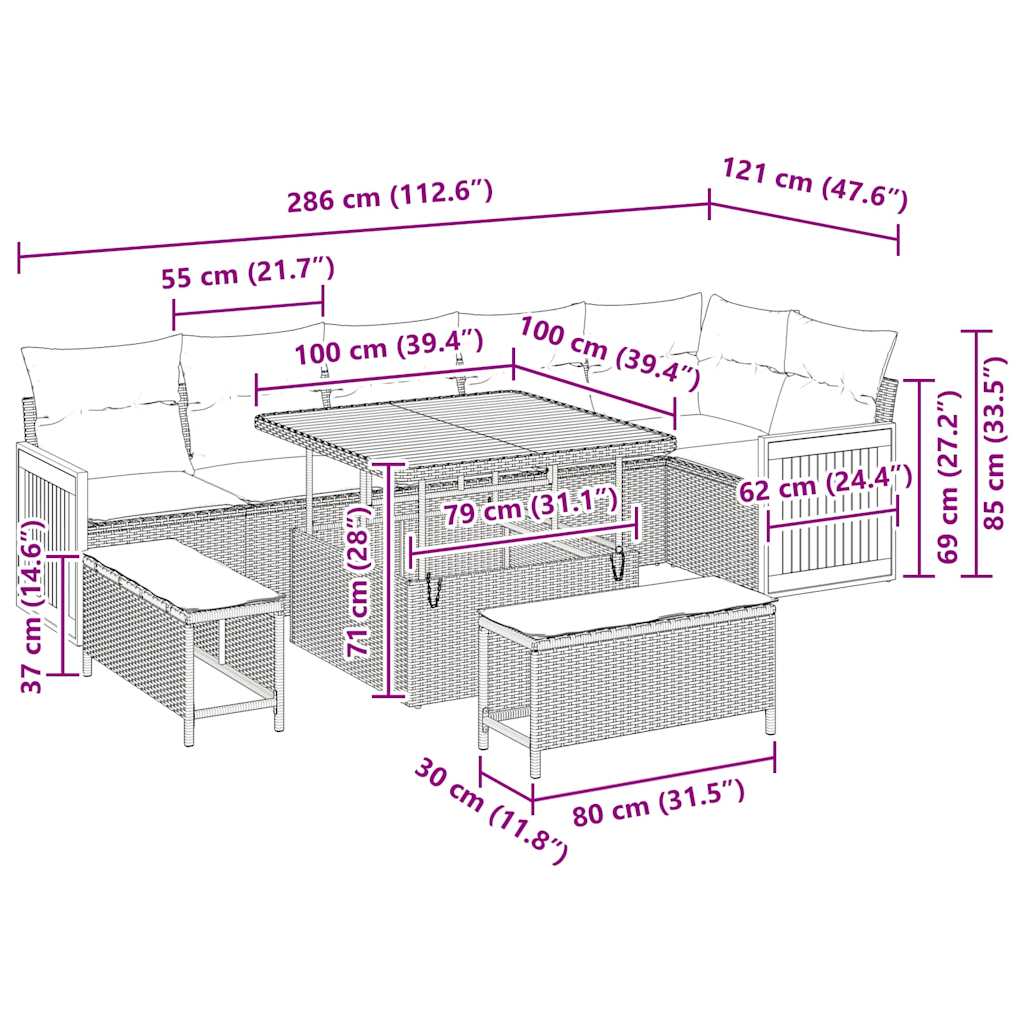 Conjunto de sofás de jardín 11 pcs Gris ratán sintético