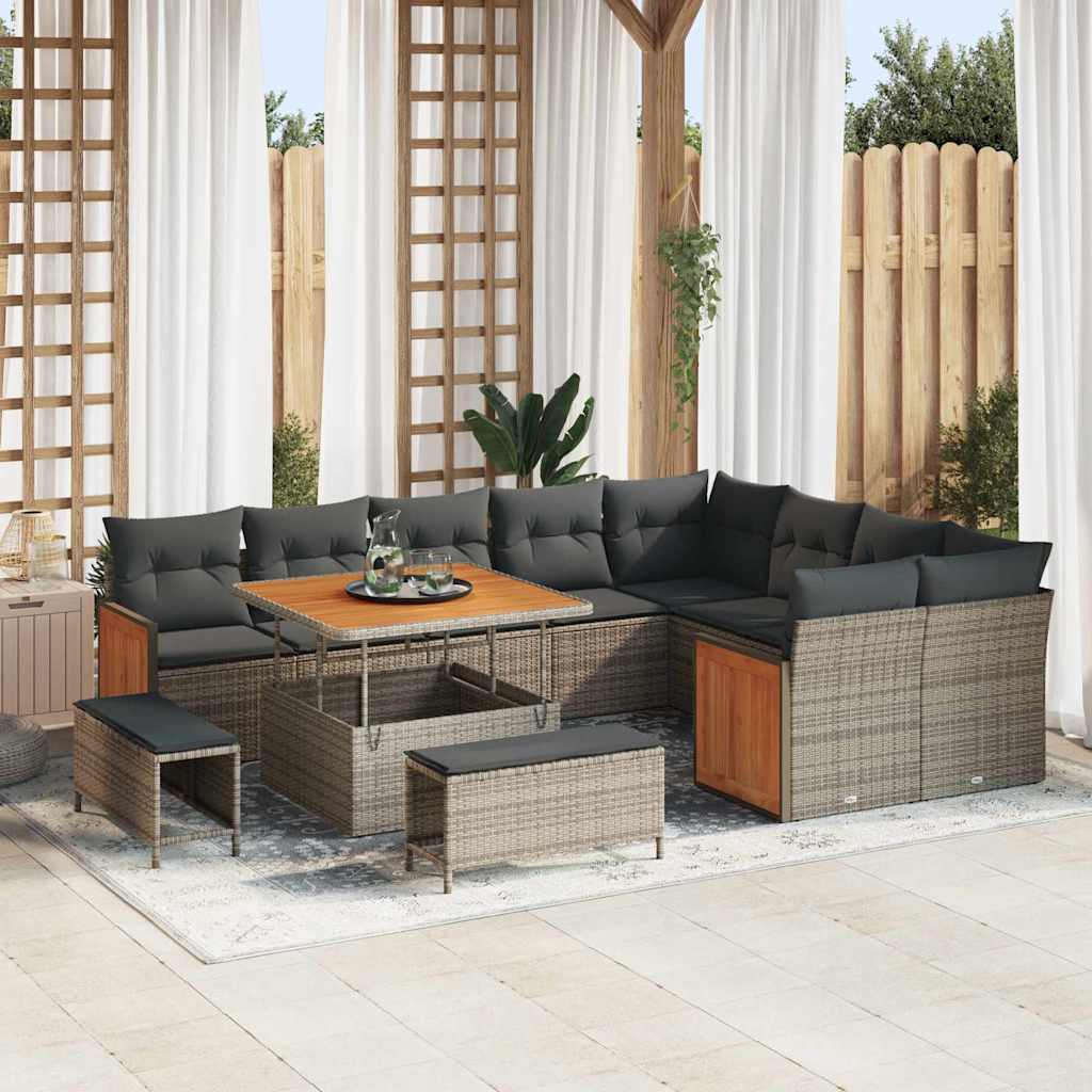 Conjunto de sofás de jardín 13 pcs Gris ratán sintético