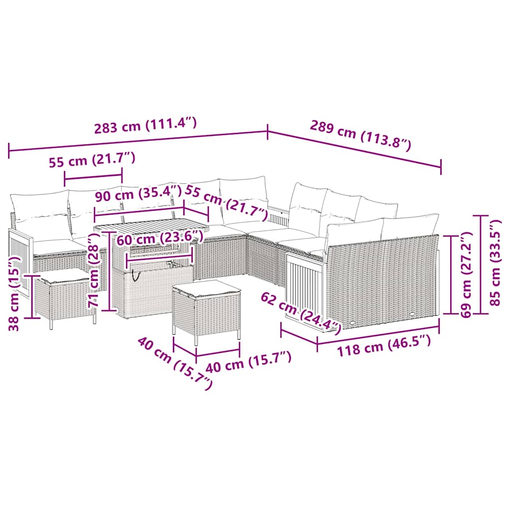 Conjunto de sofás de jardín 13 pcs Gris ratán sintético