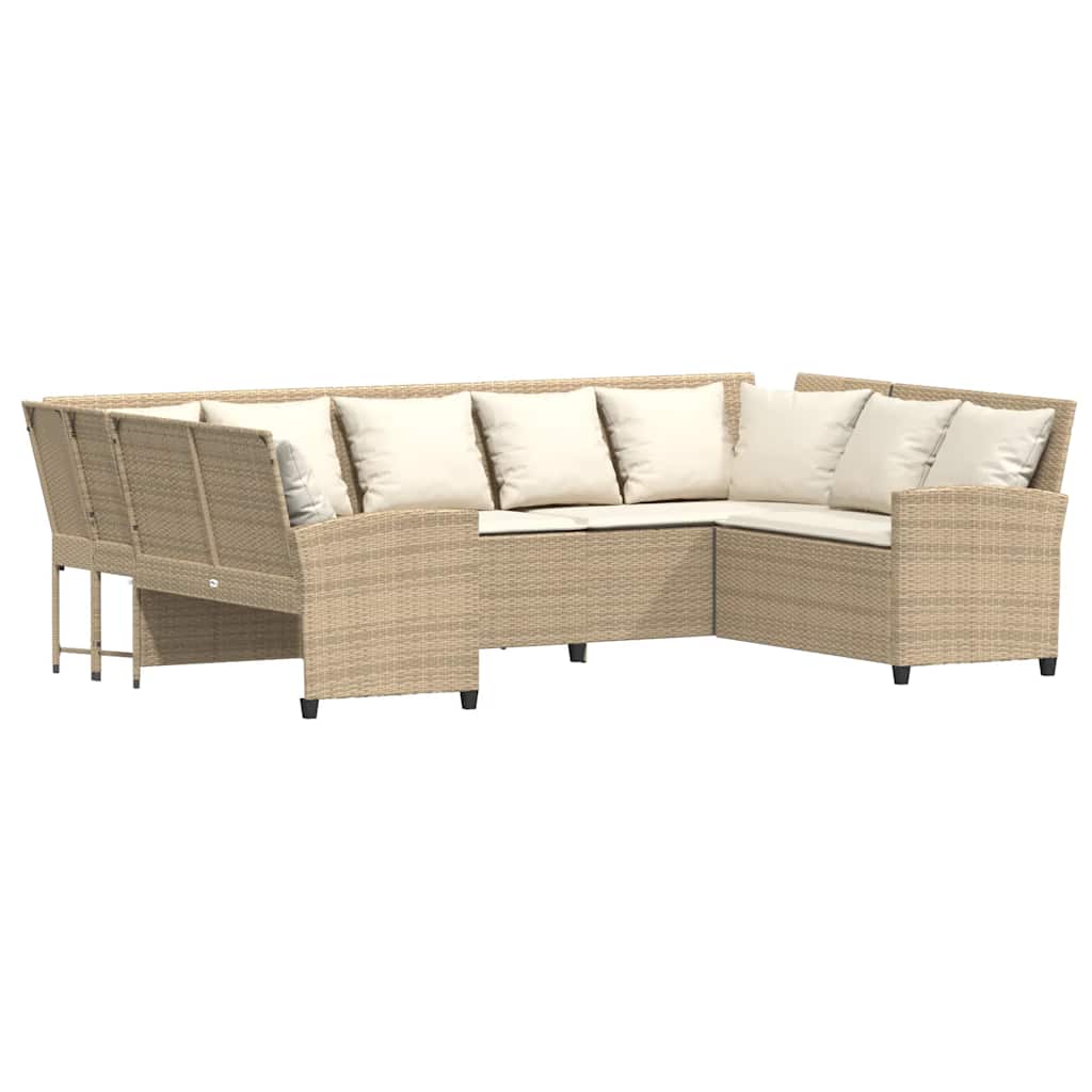 Sofá de jardín con cojines ratán sintético beige