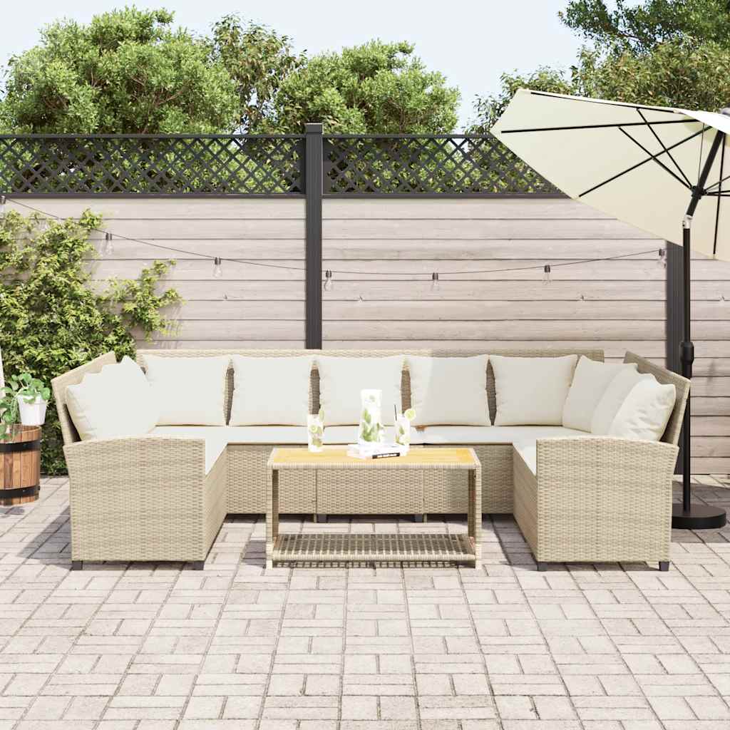Sofá de jardín con cojines ratán sintético beige