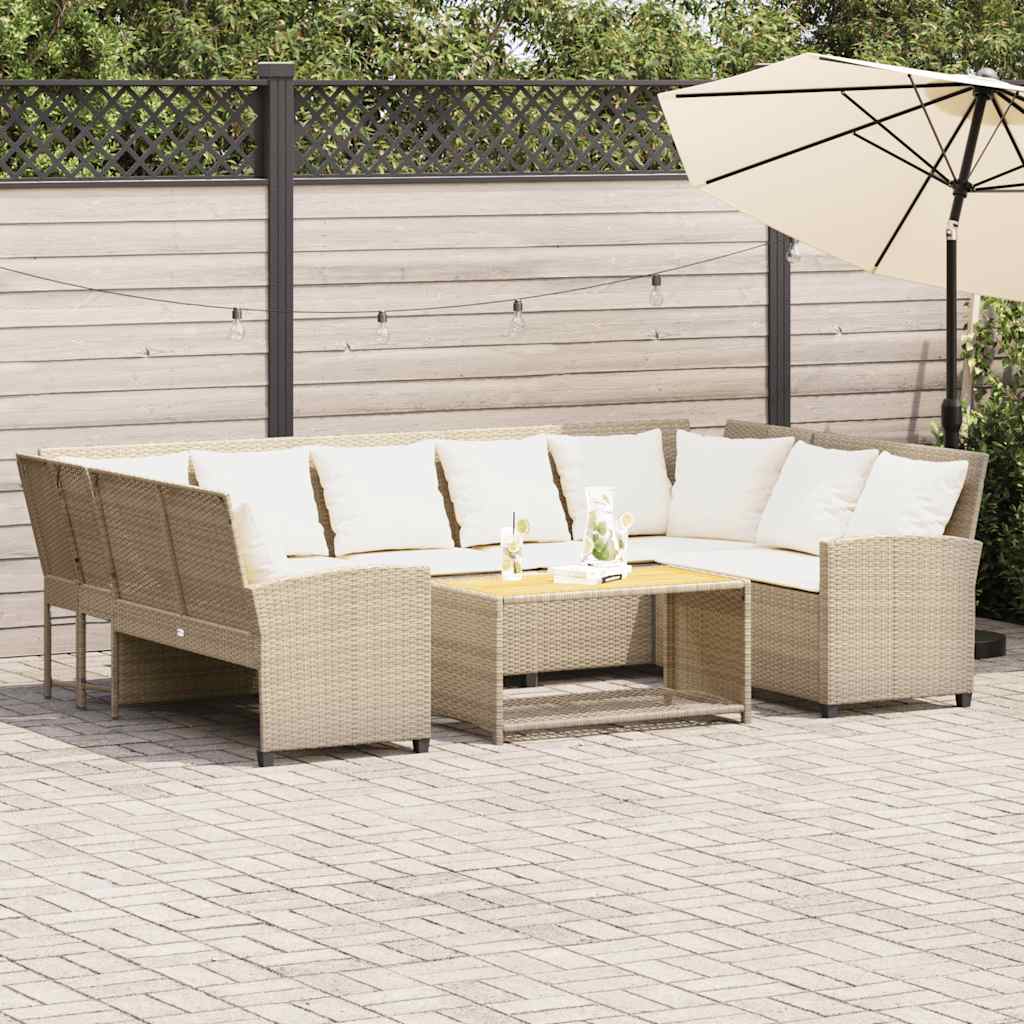 Sofá de jardín con cojines ratán sintético beige