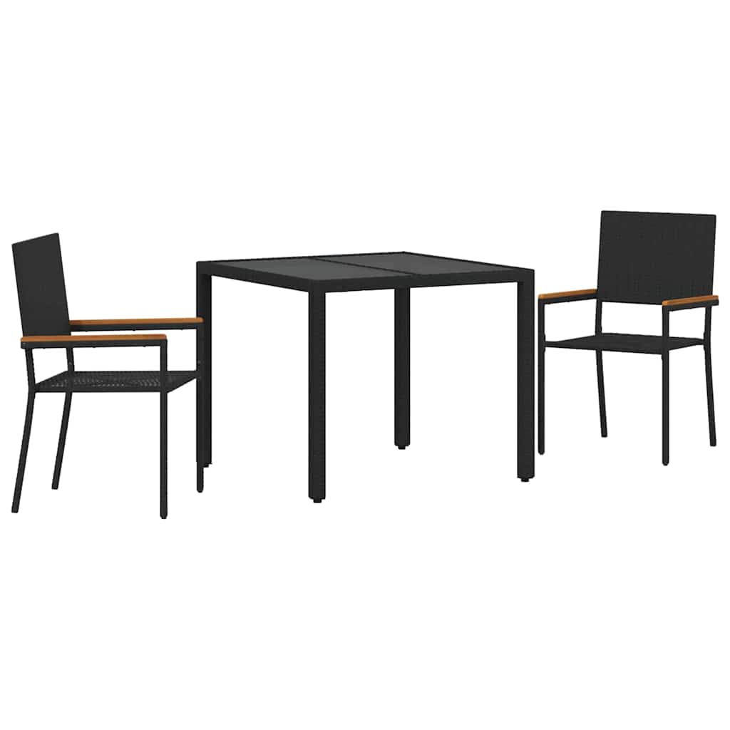 Conjunto de Comedor de Jardín 3 pcs Negro ratán sintético