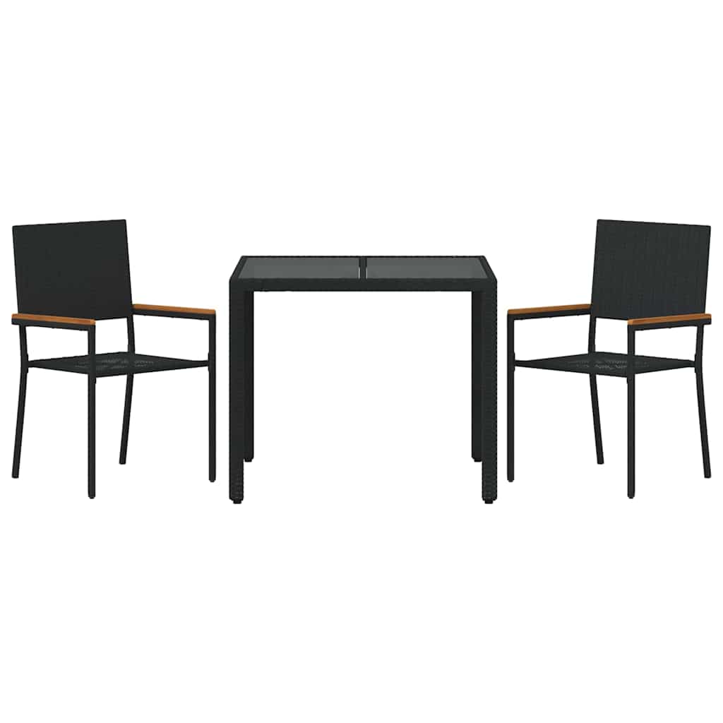 Conjunto de Comedor de Jardín 3 pcs Negro ratán sintético