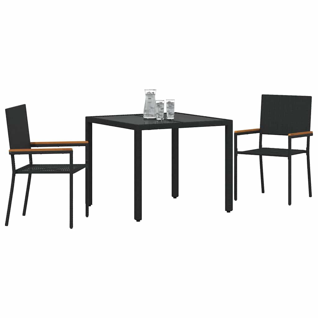 Conjunto de Comedor de Jardín 3 pcs Negro ratán sintético