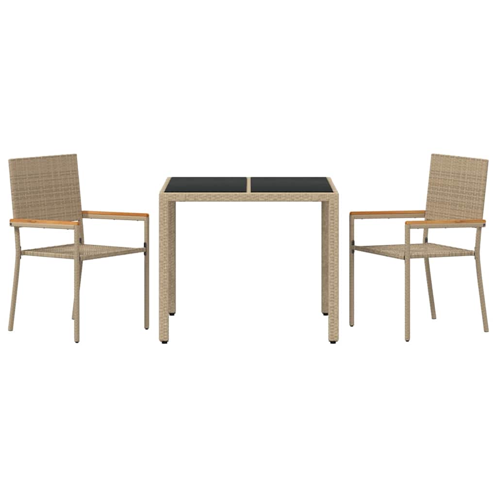 Conjunto de Comedor de Jardín 3 pcs Beige ratán sintético