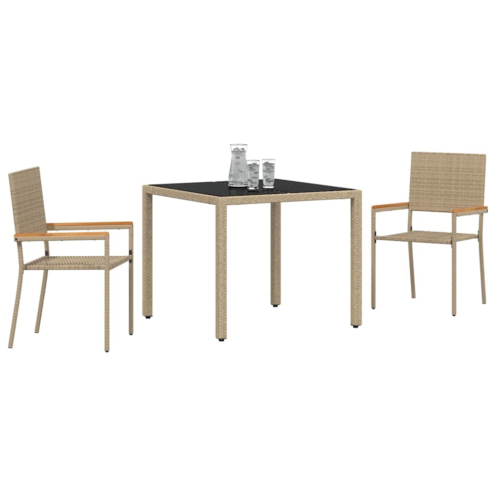 Conjunto de Comedor de Jardín 3 pcs Beige ratán sintético