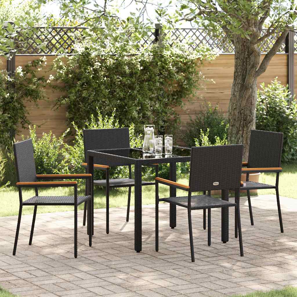 5-piece Garden Dining Set Black 140 x 70 x 73 cm