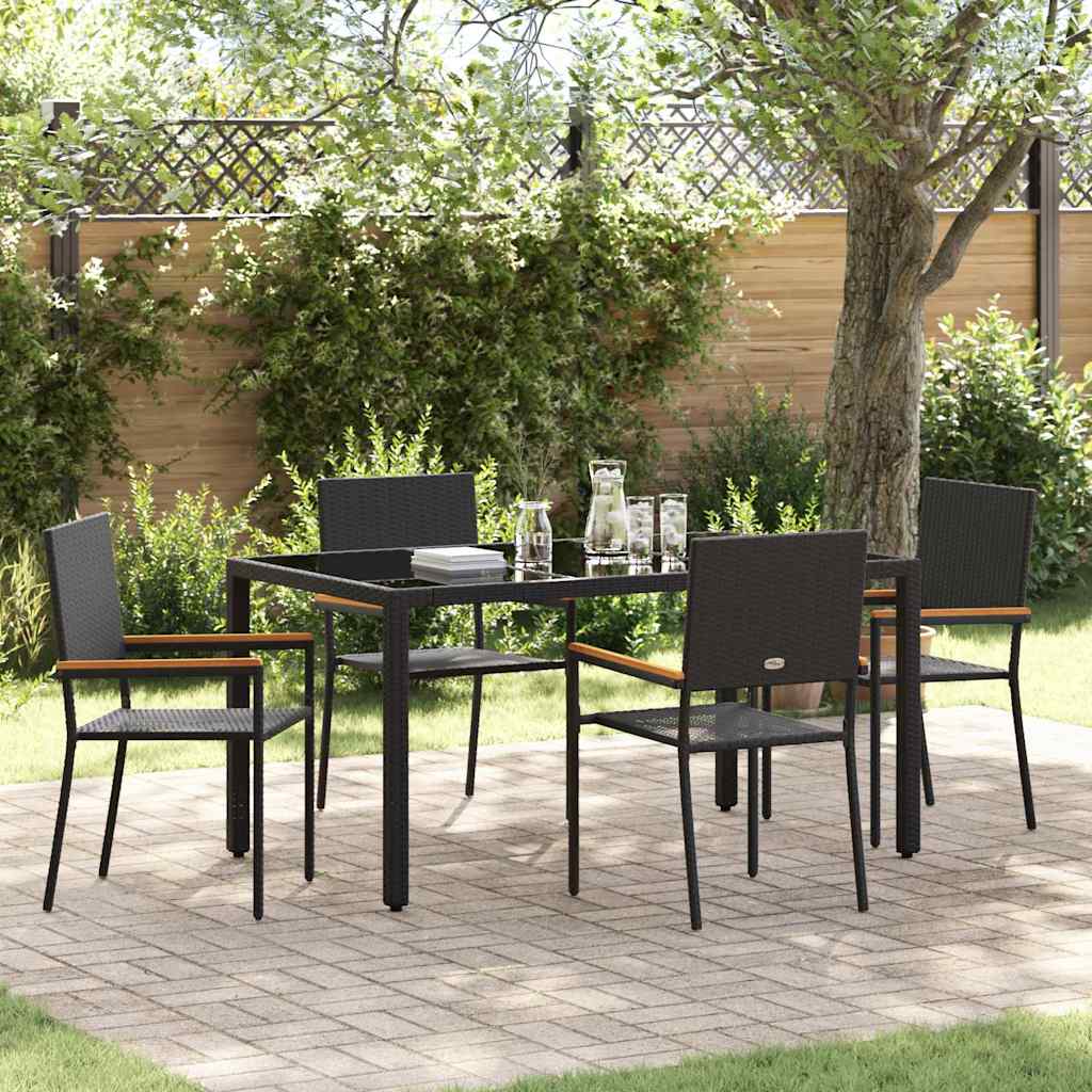 5-piece Garden Dining Set Black 140 x 70 x 73 cm