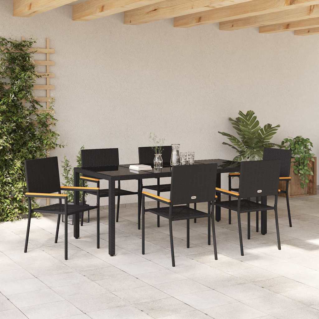 Conjunto de Comedor de Jardín 7 pcs Negro ratán sintético