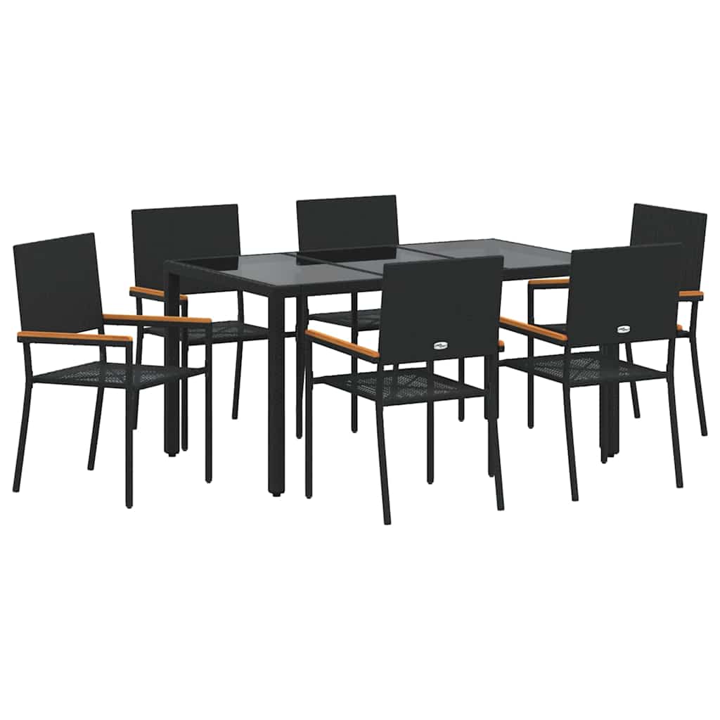 Conjunto de Comedor de Jardín 7 pcs Negro ratán sintético