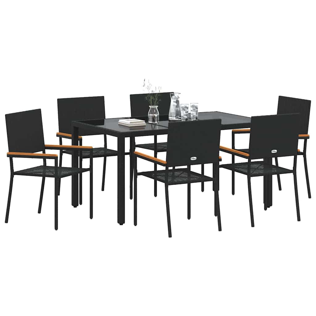 Conjunto de Comedor de Jardín 7 pcs Negro ratán sintético