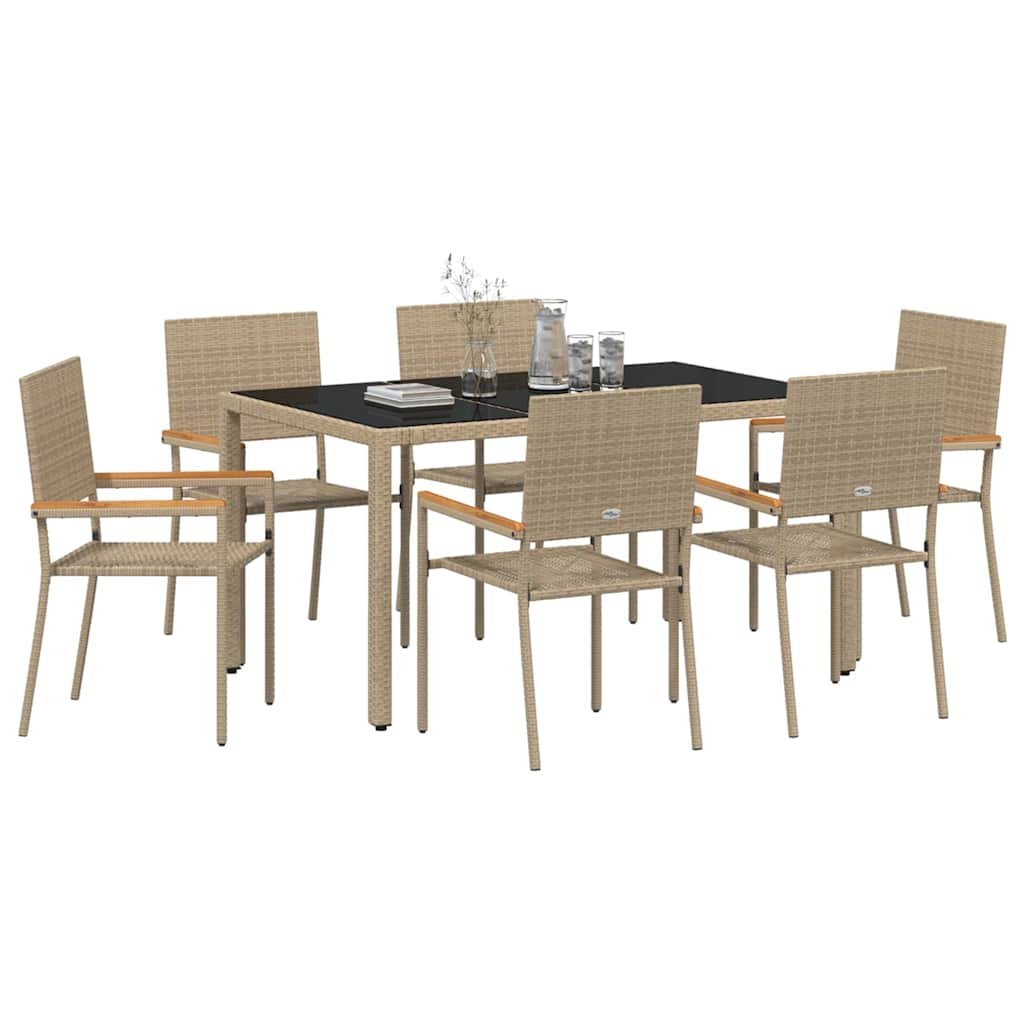 Conjunto de Comedor de Jardín 7 pcs Beige ratán sintético