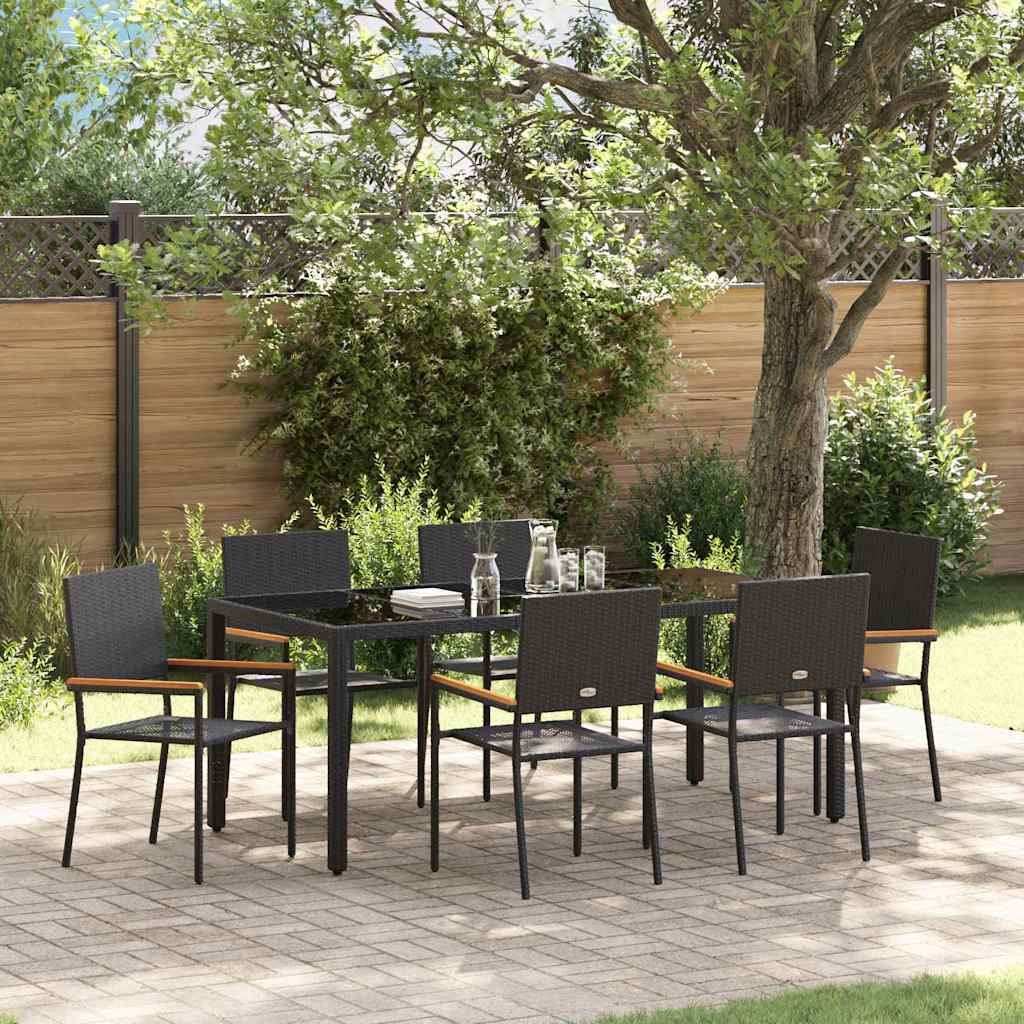 7-Piece Garden Dining Set Black Poly Rattan