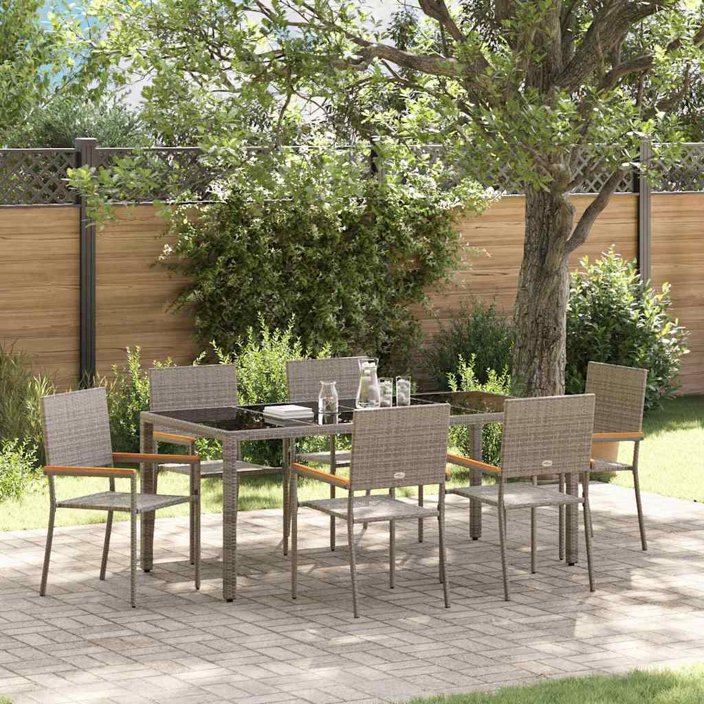 7-piece Garden Dining Set Grey Synthetic Rattan