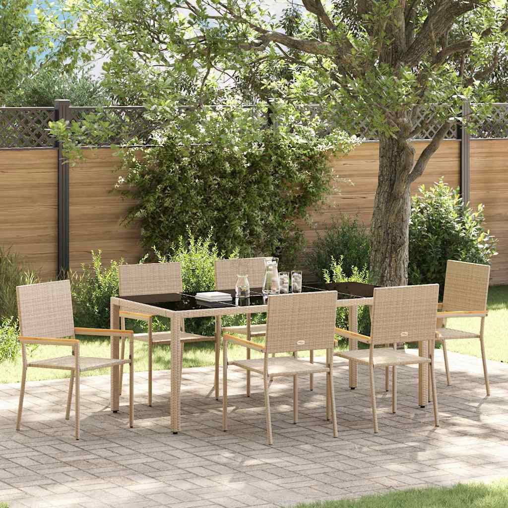 7-Piece Beige Synthetic Rattan Garden Dining Set