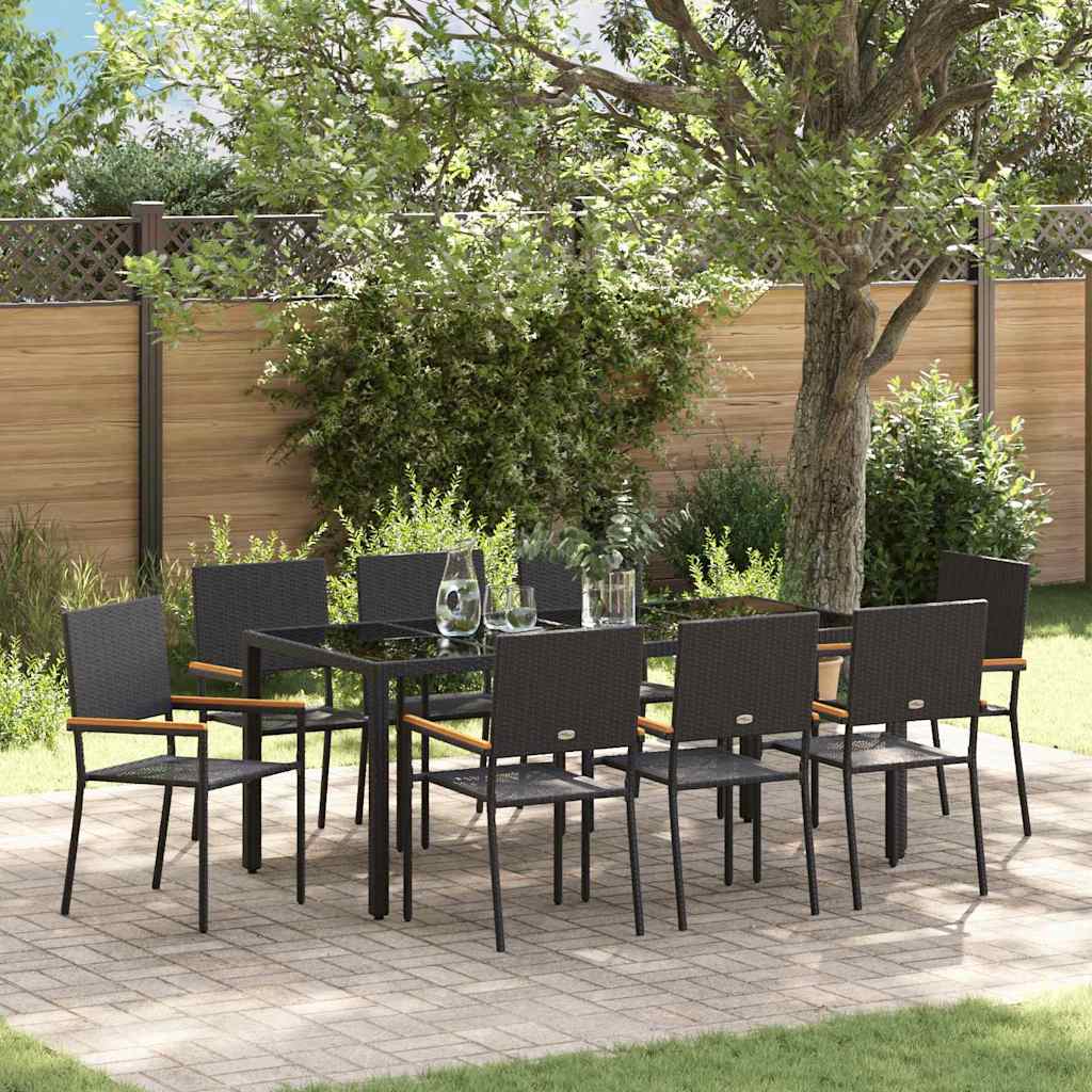 Conjunto de Comedor de Jardín 9 pcs Negro 200 x 80 x 73 cm