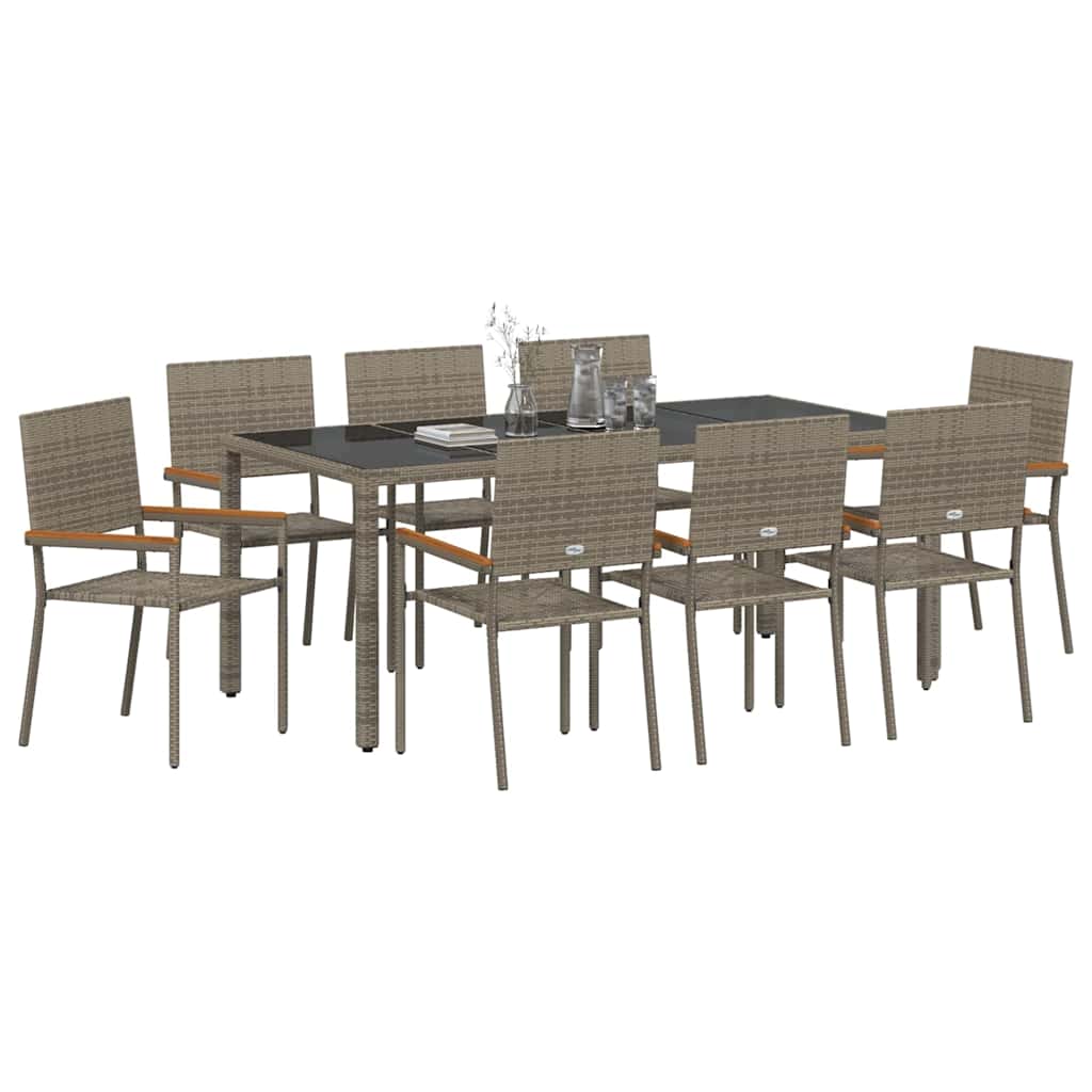 Conjunto de Comedor de Jardín 9 pcs Gris ratán sintético