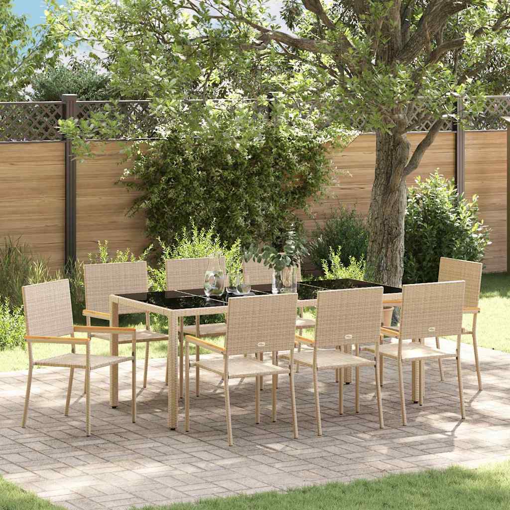 Conjunto de Comedor de Jardín 9 pcs Beige ratán sintético