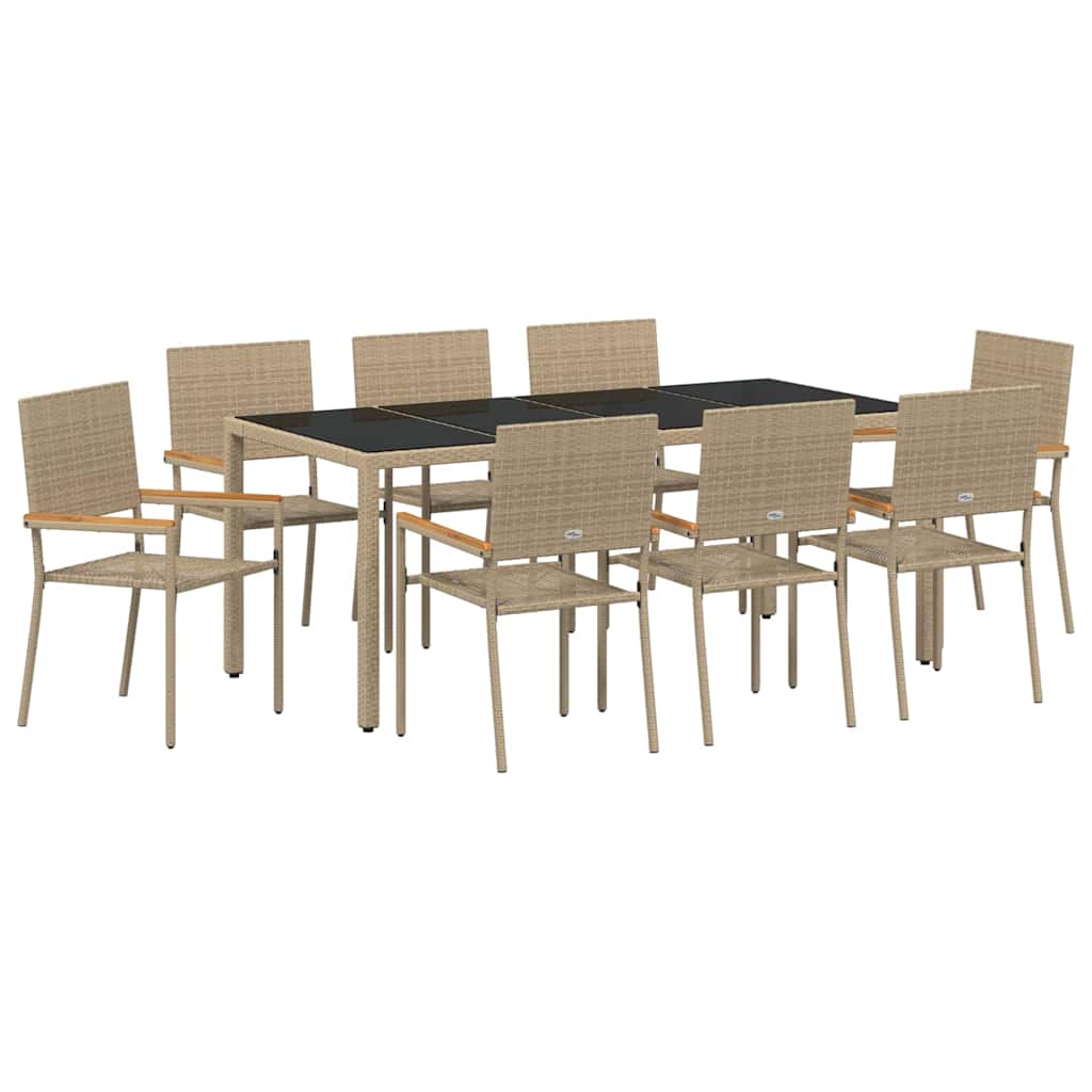 Conjunto de Comedor de Jardín 9 pcs Beige ratán sintético