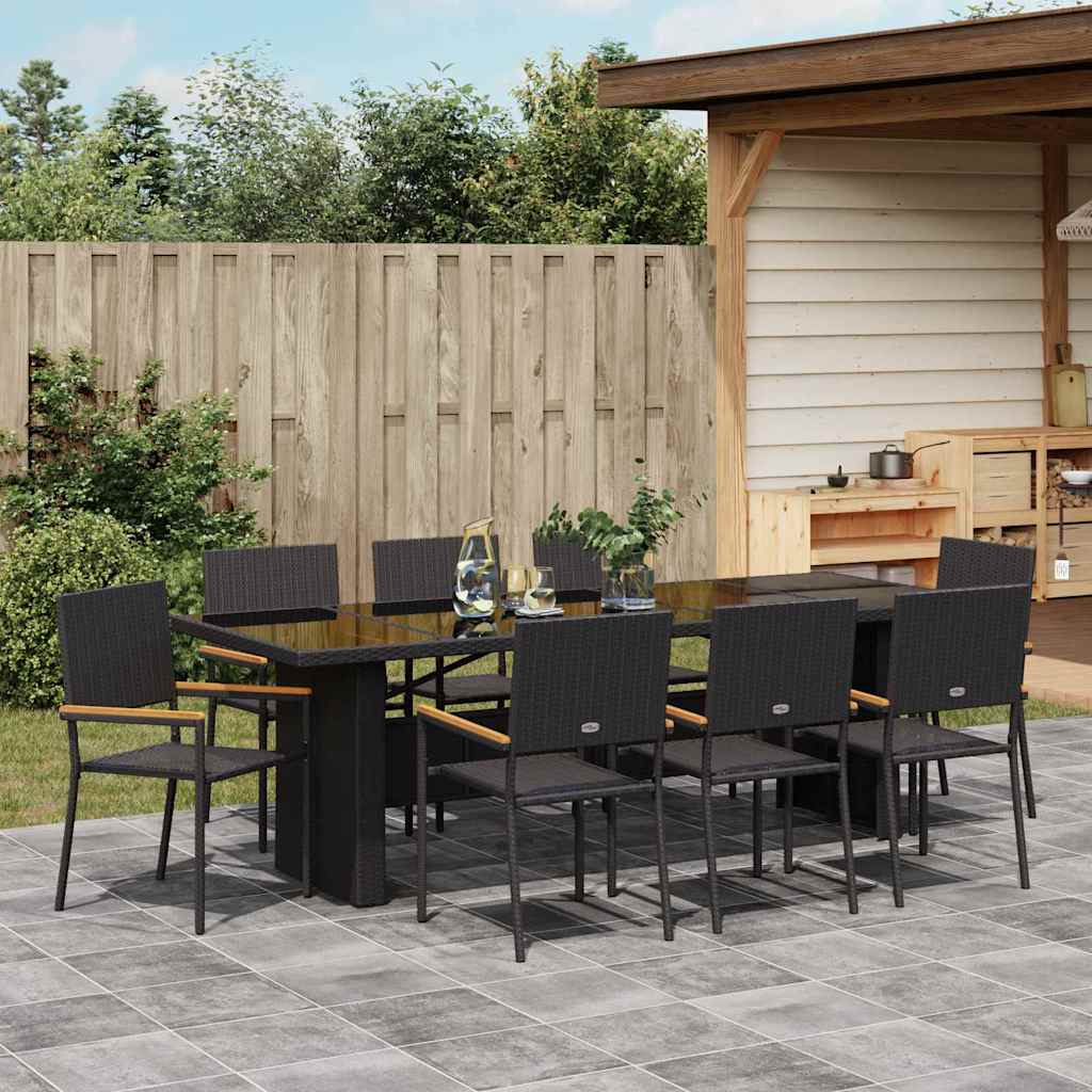 Conjunto de Comedor de Jardín 9 pcs Negro ratán sintético