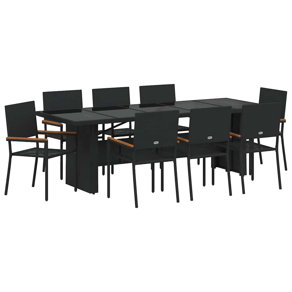 Conjunto de Comedor de Jardín 9 pcs Negro ratán sintético