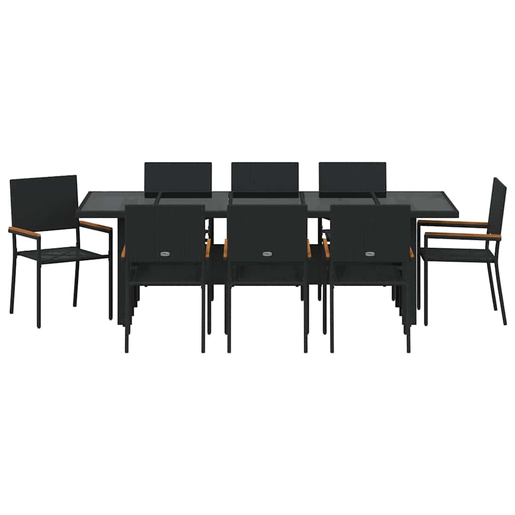 Conjunto de Comedor de Jardín 9 pcs Negro ratán sintético