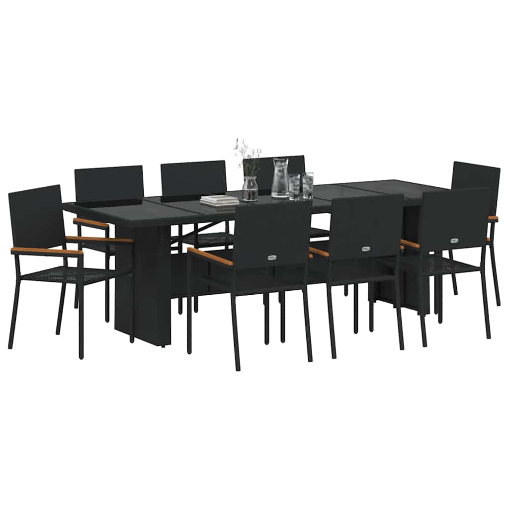 Conjunto de Comedor de Jardín 9 pcs Negro ratán sintético