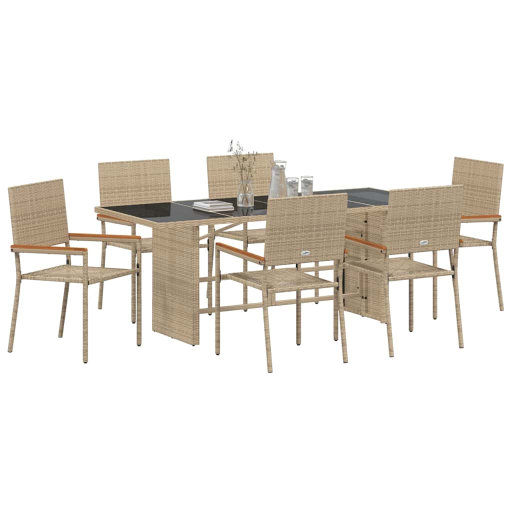 Conjunto de Comedor de Jardín 7 pcs Beige ratán sintético