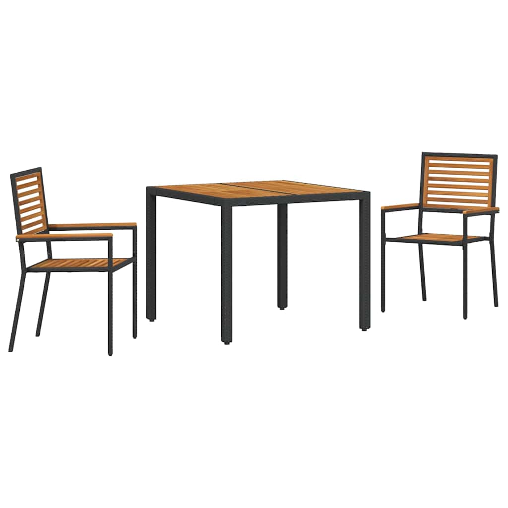 Conjunto de Comedor de Jardín 3 pcs Negro y Marrón