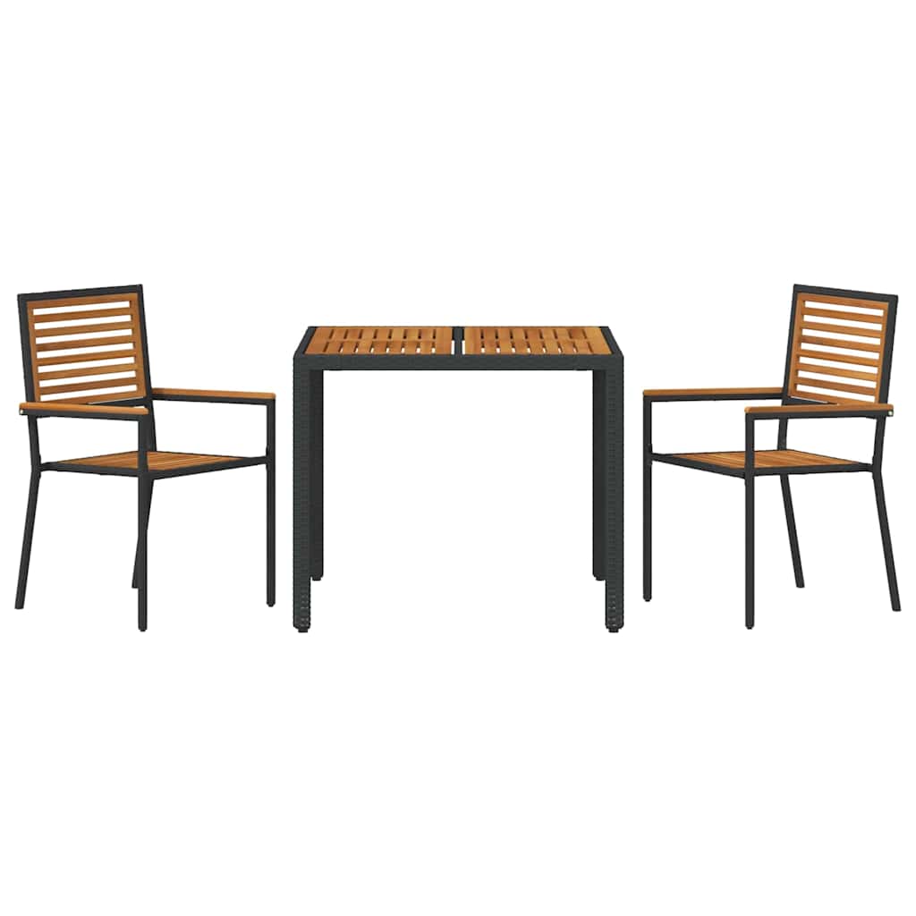 Conjunto de Comedor de Jardín 3 pcs Negro y Marrón