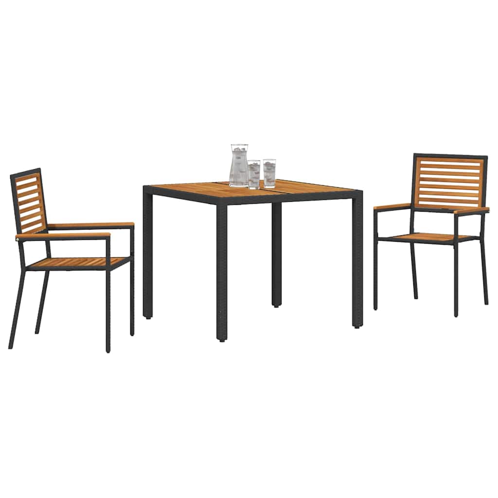 Conjunto de Comedor de Jardín 3 pcs Negro y Marrón
