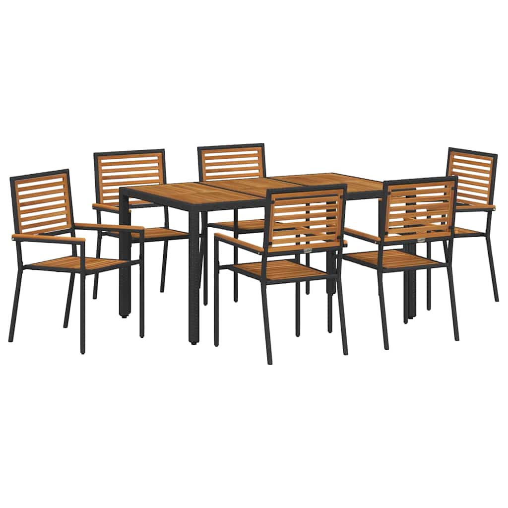 Conjunto de Comedor de Jardín 7 pcs Negro y Marrón