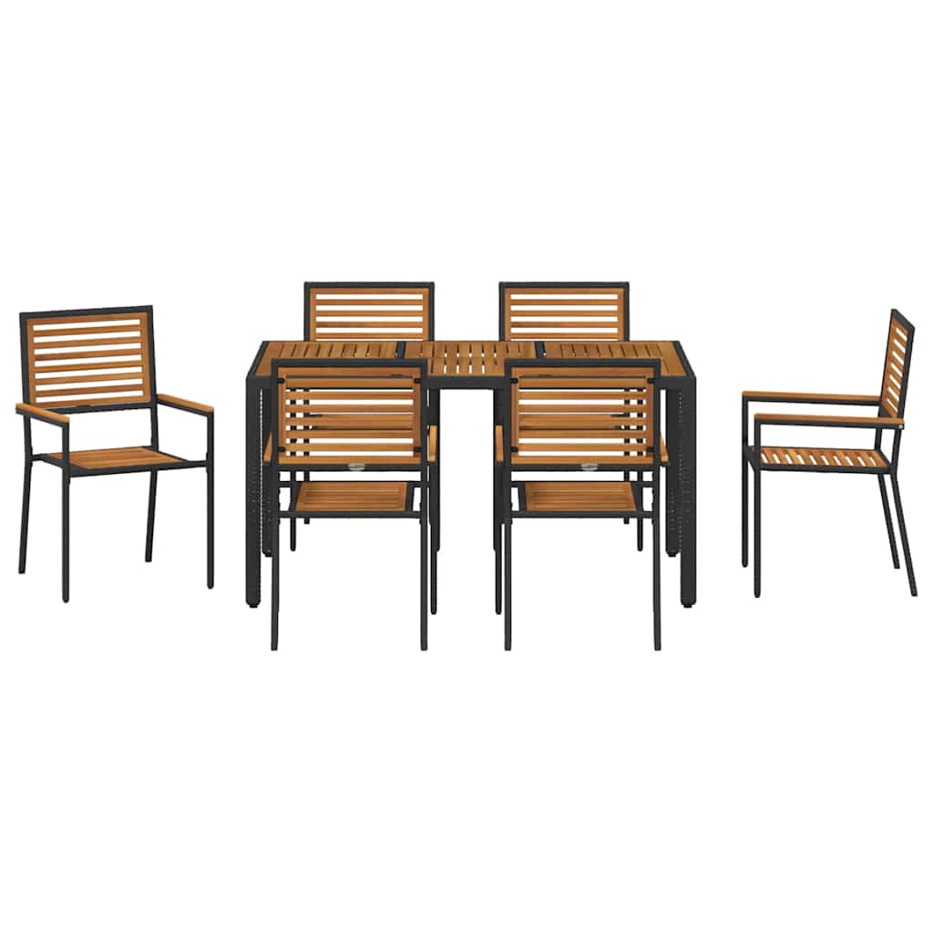 Conjunto de Comedor de Jardín 7 pcs Negro y Marrón