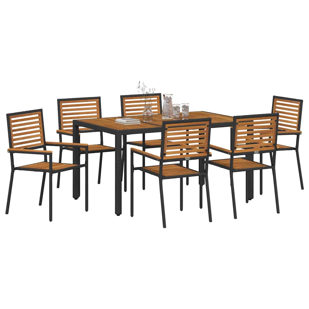 Conjunto de Comedor de Jardín 7 pcs Negro y Marrón