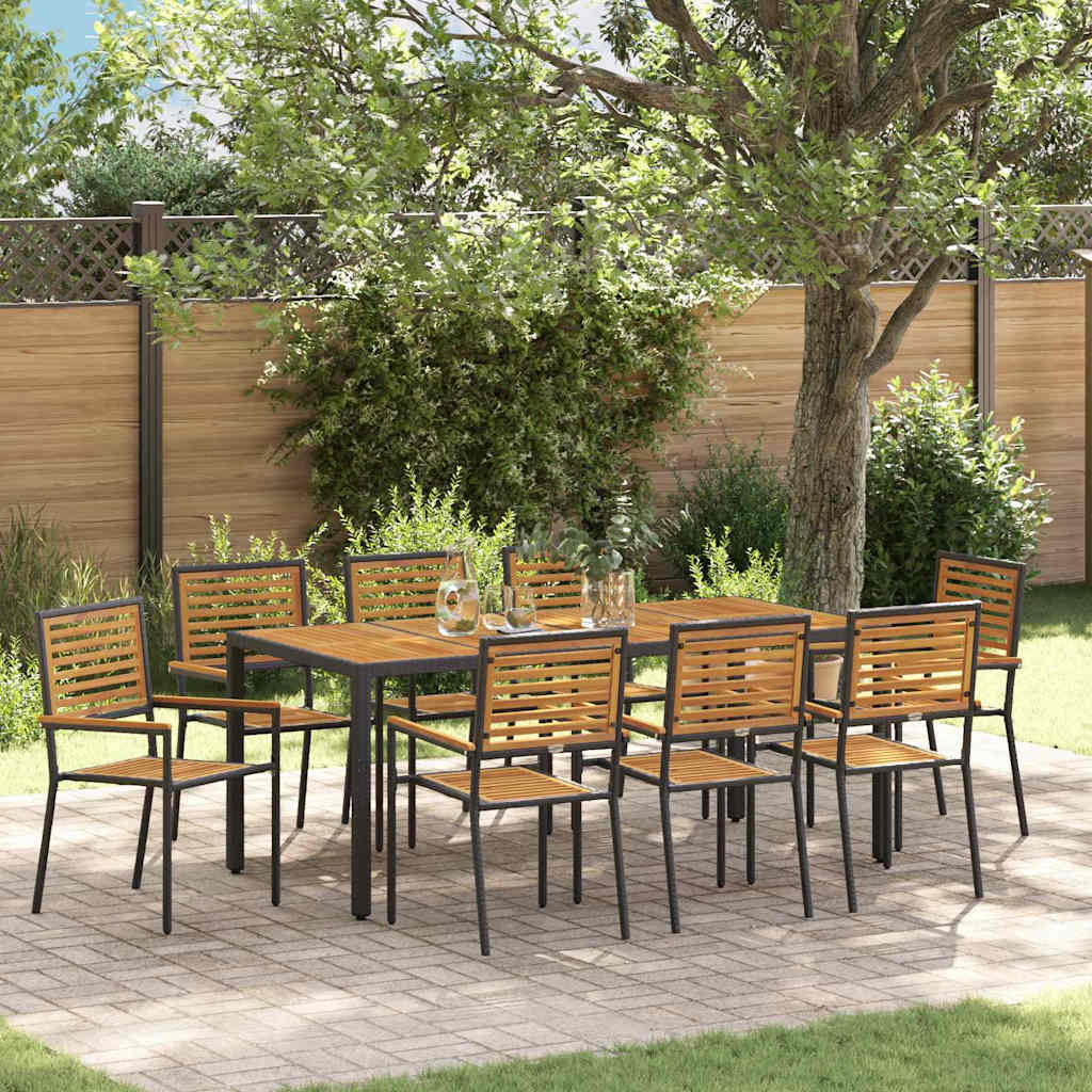 Conjunto de Comedor de Jardín 9 pcs Negro y Marrón