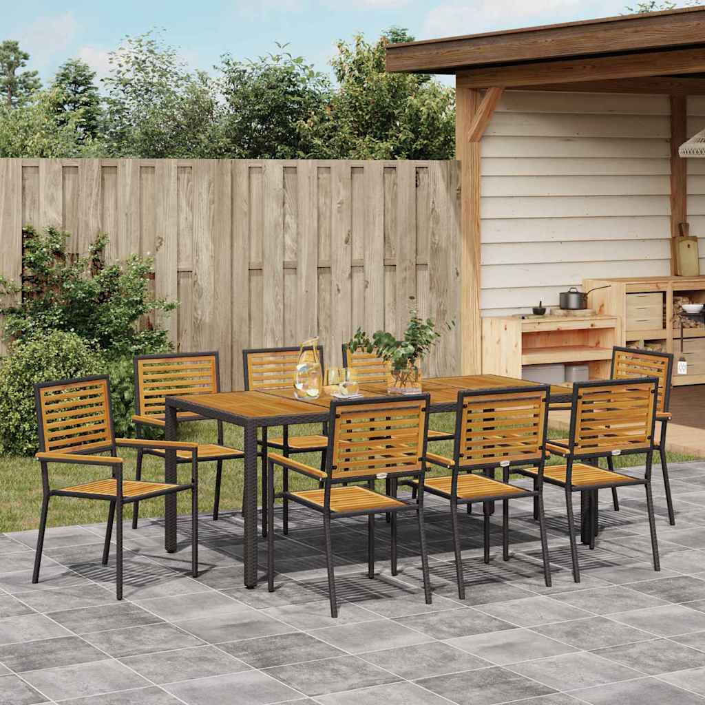 Conjunto de Comedor de Jardín 9 pcs Negro y Marrón