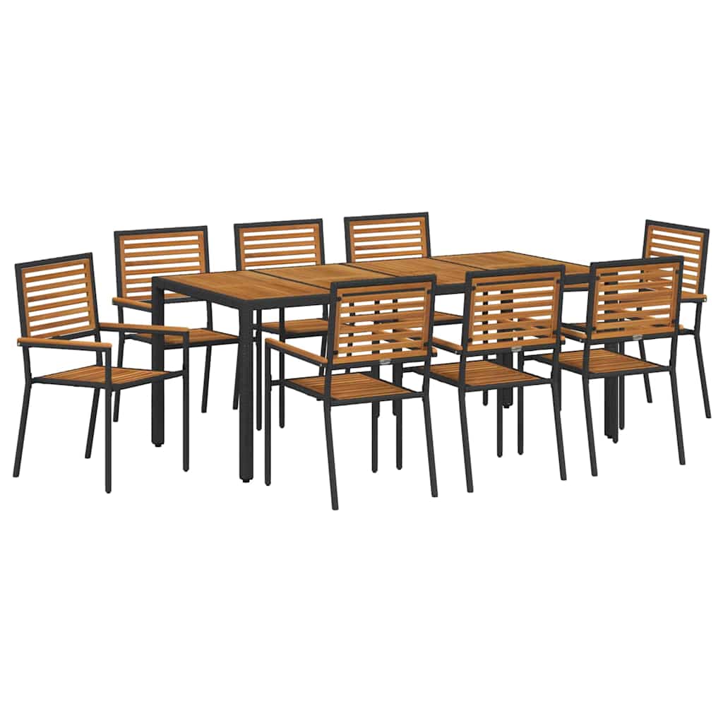 Conjunto de Comedor de Jardín 9 pcs Negro y Marrón