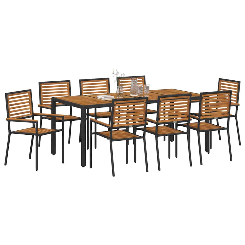 Conjunto de Comedor de Jardín 9 pcs Negro y Marrón