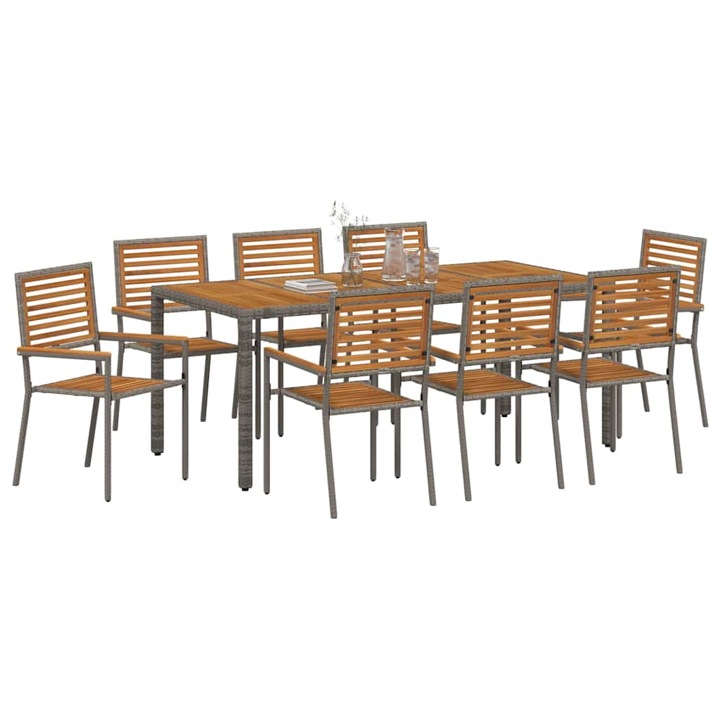 Conjunto de Comedor de Jardín 9 pcs Gris y marrón
