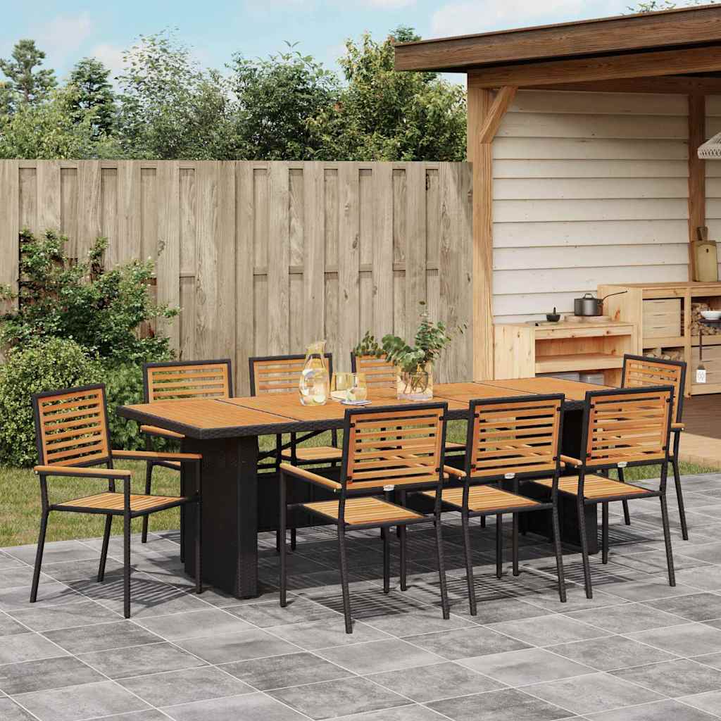 Conjunto de Comedor de Jardín 9 pcs Negro y Marrón