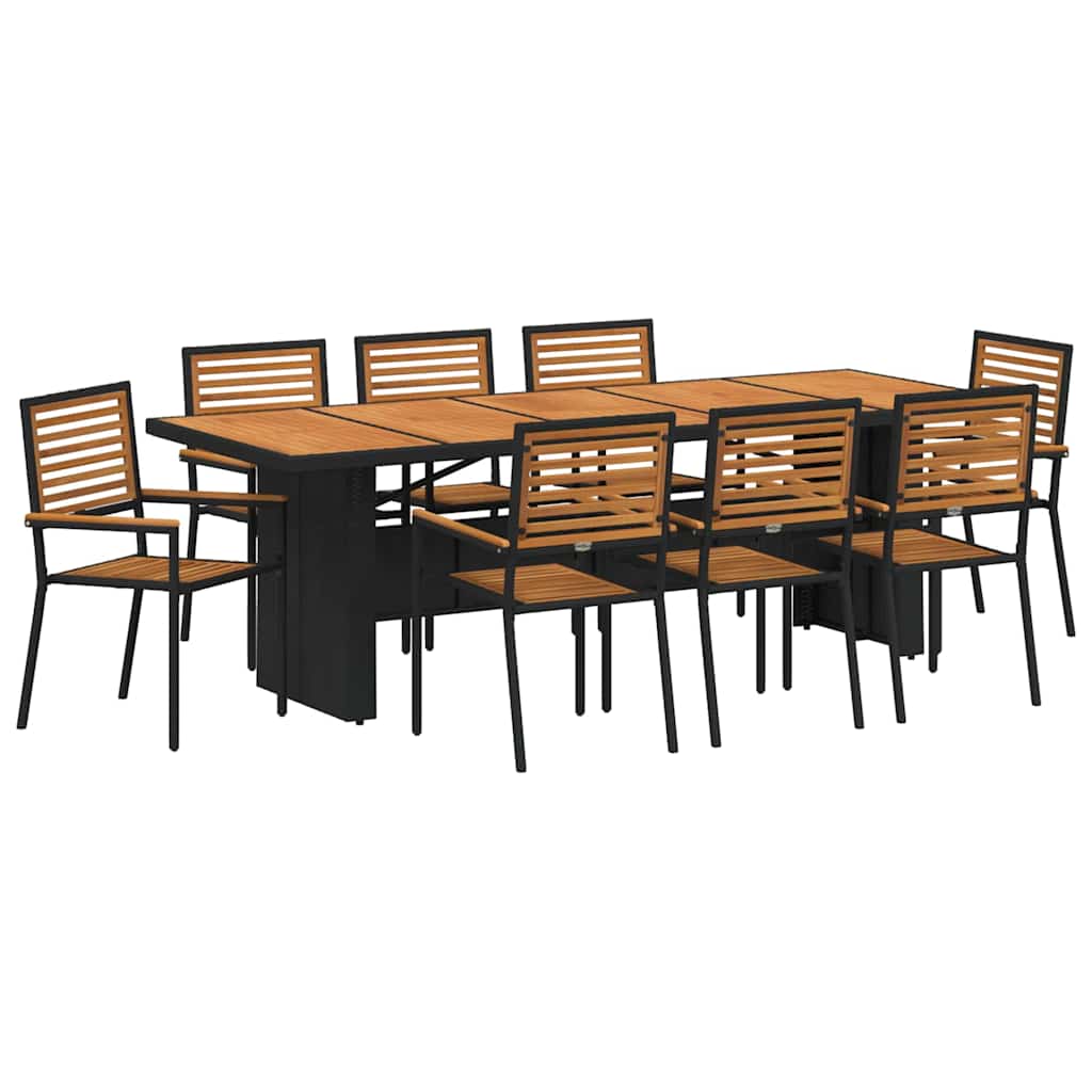 Conjunto de Comedor de Jardín 9 pcs Negro y Marrón