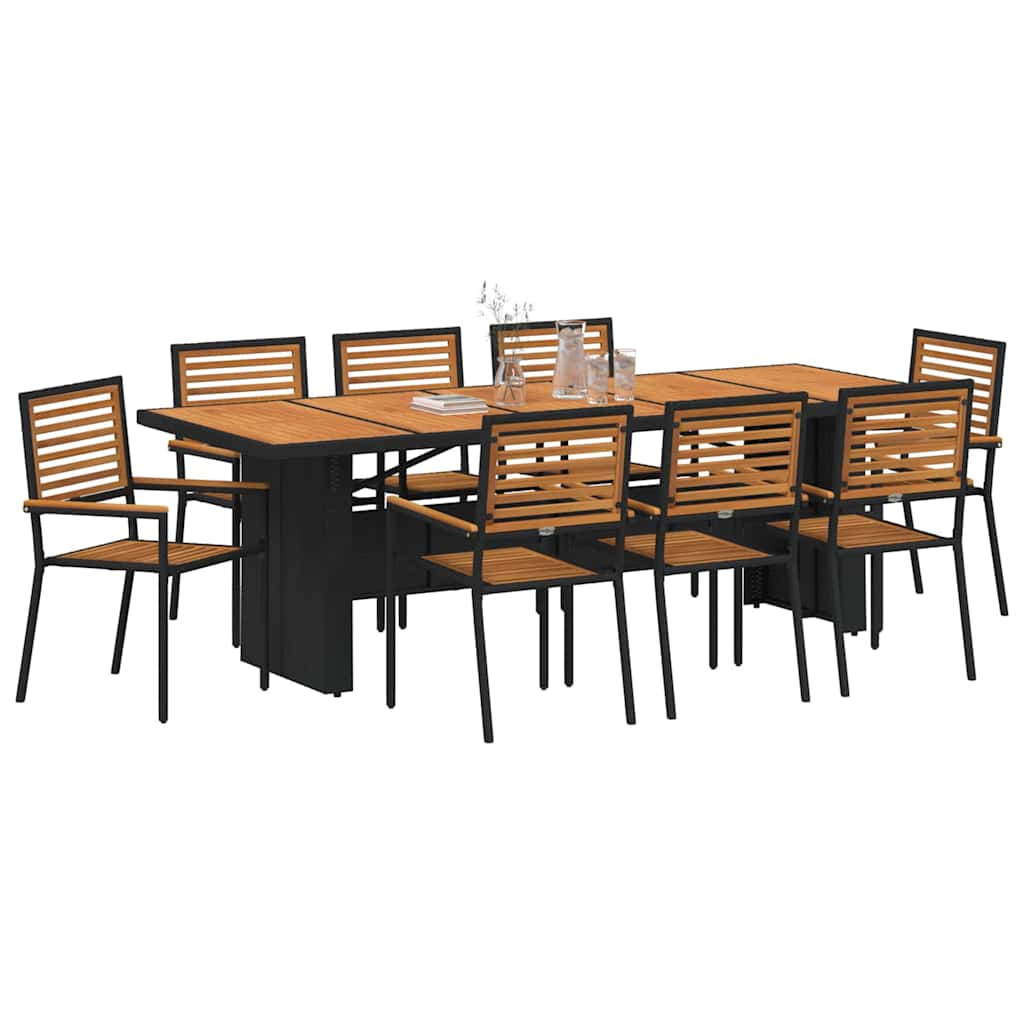 Conjunto de Comedor de Jardín 9 pcs Negro y Marrón