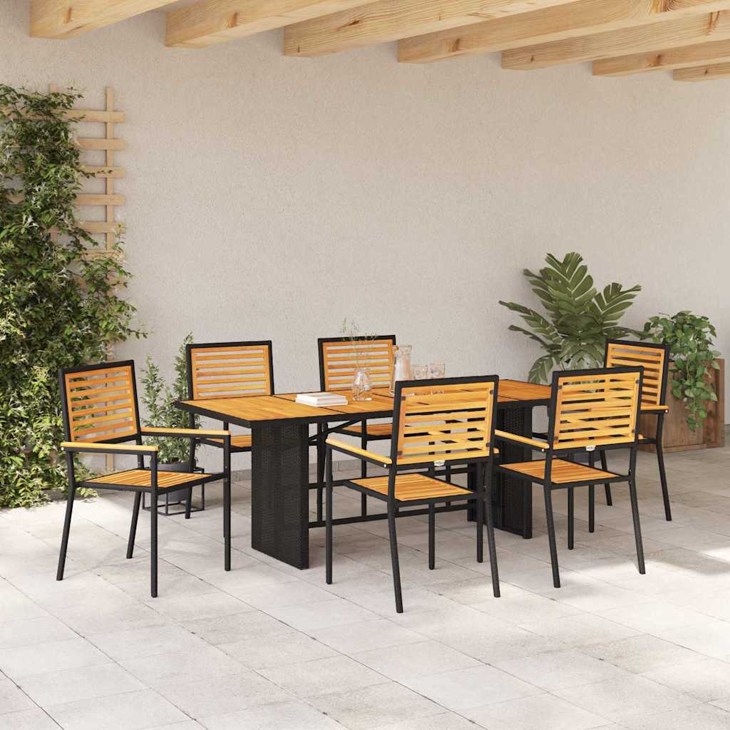 Conjunto de Comedor de Jardín 7 pcs Negro y Marrón