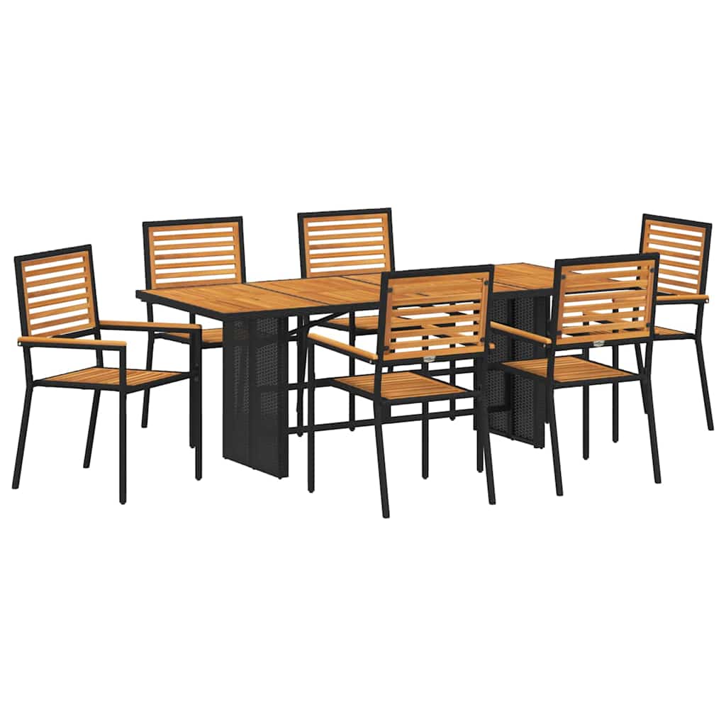 Conjunto de Comedor de Jardín 7 pcs Negro y Marrón