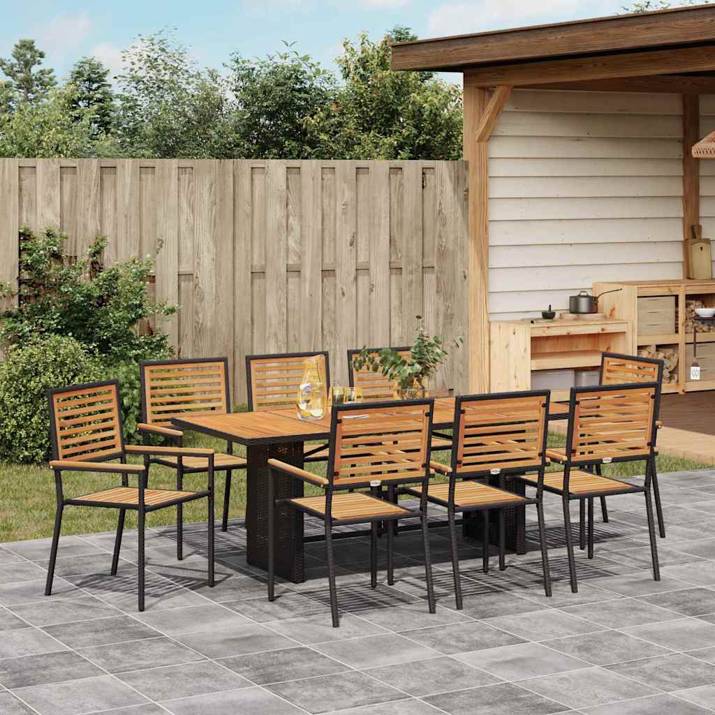 Conjunto de Comedor de Jardín 9 pcs Negro y Marrón