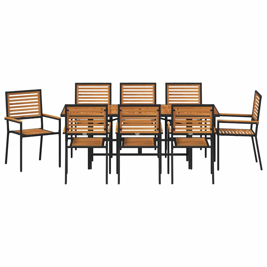 Conjunto de Comedor de Jardín 9 pcs Negro y Marrón