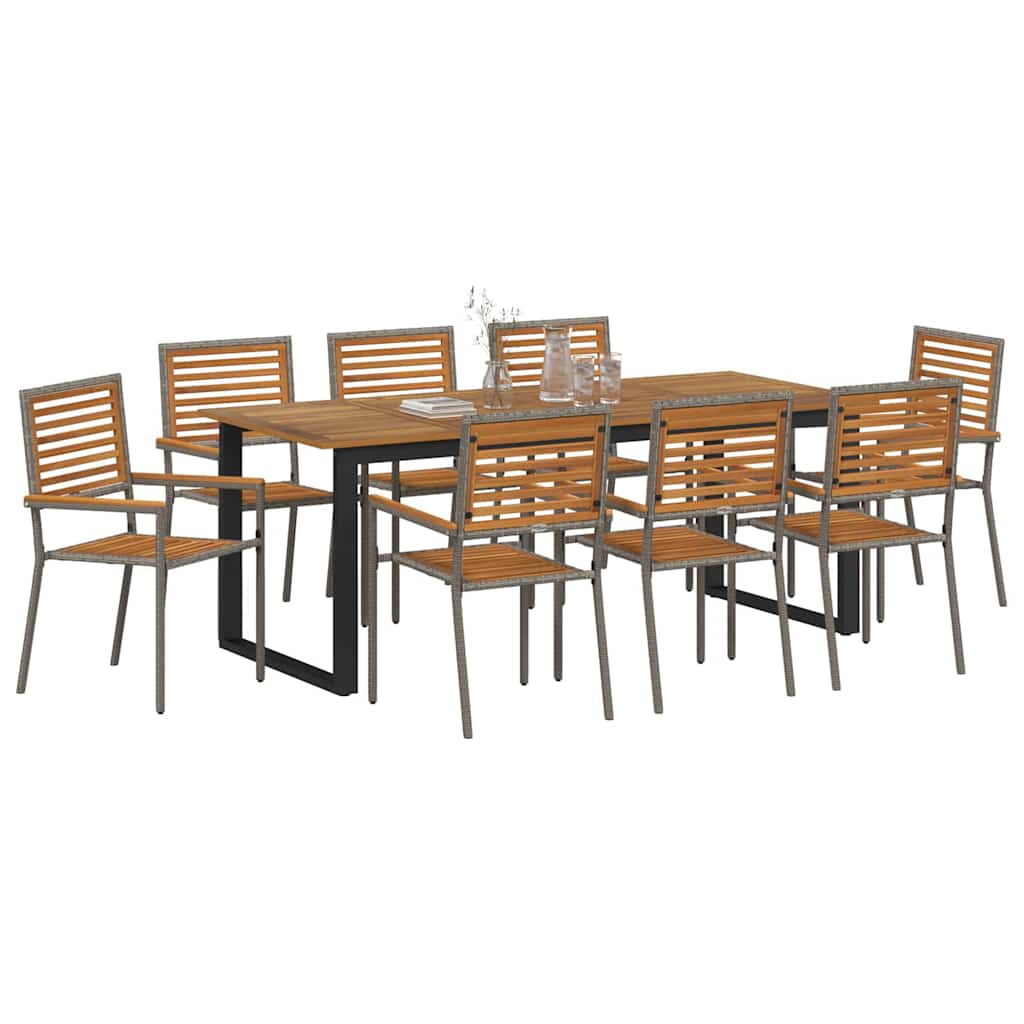 Conjunto de Comedor de Jardín 9 pcs Gris