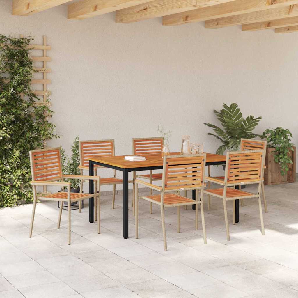 Conjunto de Comedor de Jardín 7 pcs Beige y Marrón